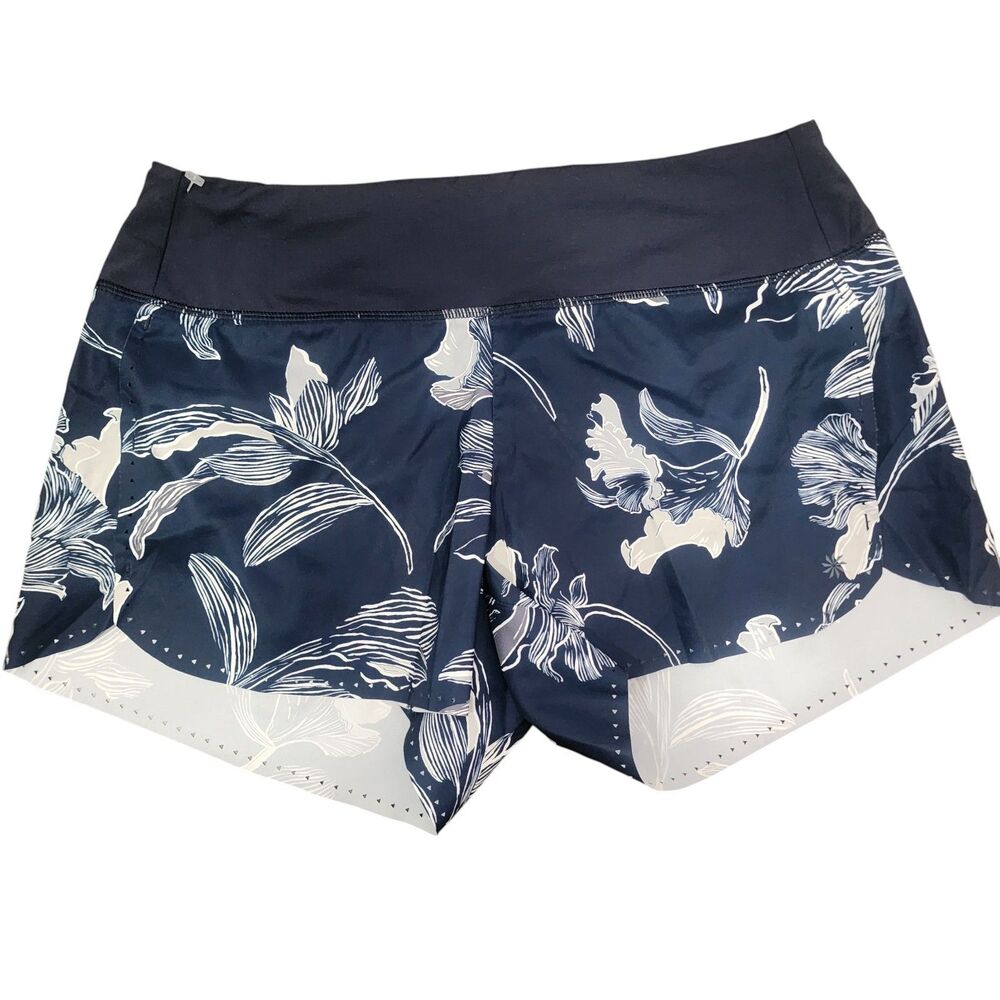 Athleta Floral Running Shorts Womens M Navy White Athletic Gym‎ Activewear